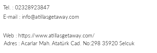 Atilla's Getaway telefon numaralar, faks, e-mail, posta adresi ve iletiim bilgileri